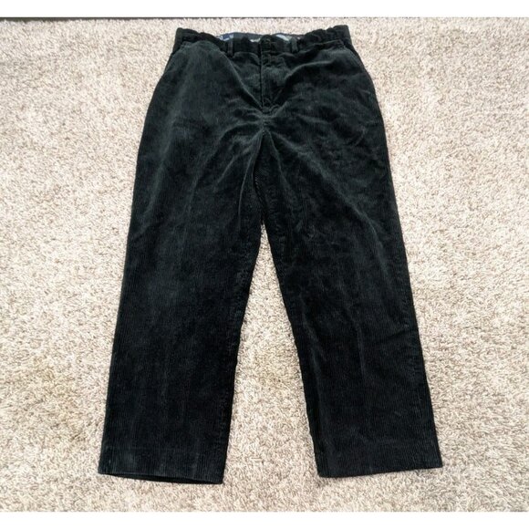Vintage Polo Ralph Lauren Corduroy Pants Mens 34x30 Fits 32x27 Black Flat Front - Picture 1 of 7